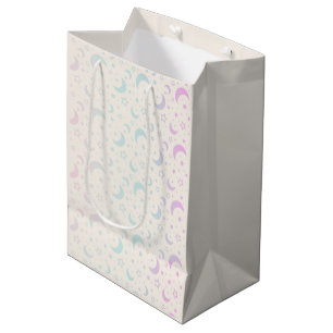 Sacola Para Presentes Média Luas do Crescente Pastel e Estrelas no Dia das Bru
