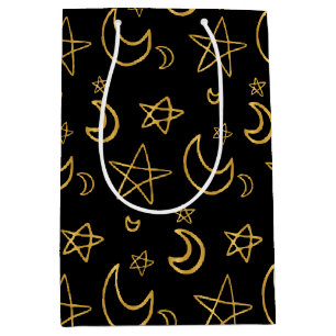 Sacola Para Presentes Média Luas e estrelas Dourado padrão
