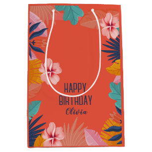 Sacola Para Presentes Média Luau Tropical Birthday - Partido Personalizado Hav