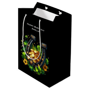 Sacola Para Presentes Média Lucky Horsfere e Moedas Douradas Aniversário