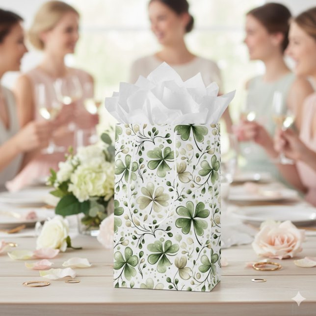 Sacola Para Presentes Média Lucky Shamrocks Clovers St. Patrick’s Day (Criador carregado)