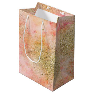 Sacola Para Presentes Média Luminária Dourada, Cor-de-Água, Cor-de-Pinho Rosa