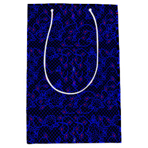 Sacola Para Presentes Média Luminoso Blue net com flores 02b Preto BG