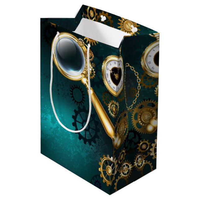 Sacola Para Presentes Média Lupa no estilo Steampunk (Verso inclinado)