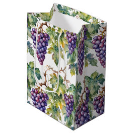 Sacola Para Presentes Média Lush Watercolor Purple Grape Vine Pattern