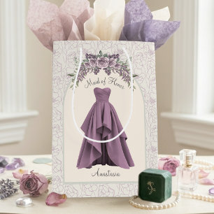 Sacola Para Presentes Média Luxe Dusty Mauve Dama de Honra Personalizada