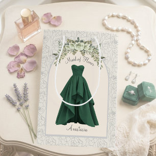 Sacola Para Presentes Média Luxe Esmeralda Verde Dama de Honra Personalizada