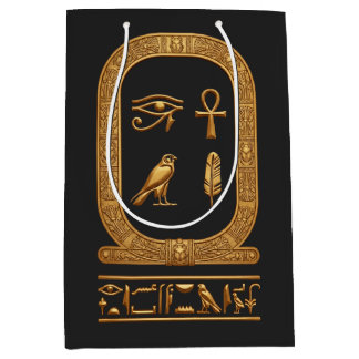 Sacola Para Presentes Média Luxo Cartouche Dourado Egípcio Antigo & Sagrado