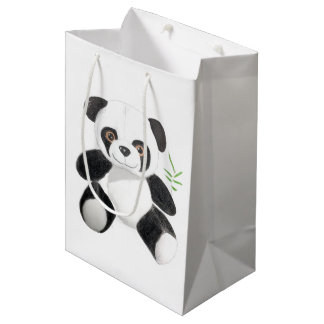 Sacola Para Presentes Média Luxuoso desenhado mão da panda