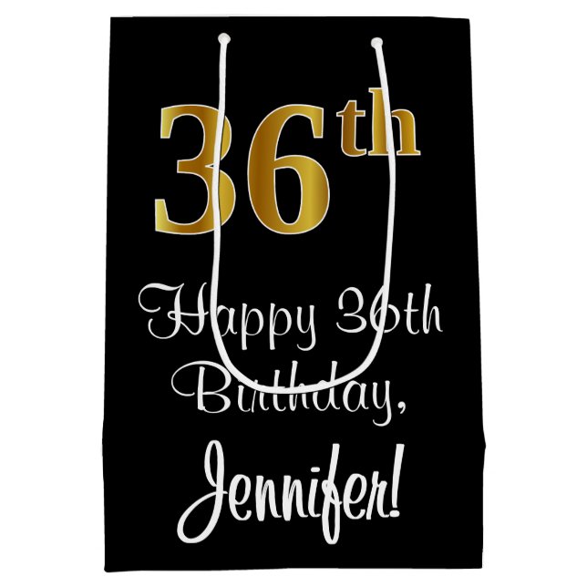 Sacola Para Presentes Média Luxuoso, Elegante, Faux Dourado, 36º aniversário (Verso)