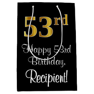 Sacola Para Presentes Média Luxuoso, Elegante, Faux Dourado, 53º Aniversário