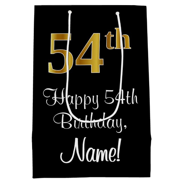 Sacola Para Presentes Média Luxuoso, Elegante, Faux Dourado, 54º aniversário (Verso)