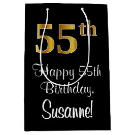 Sacola Para Presentes Média Luxuoso, Elegante, Faux Dourado, 55.º aniversário