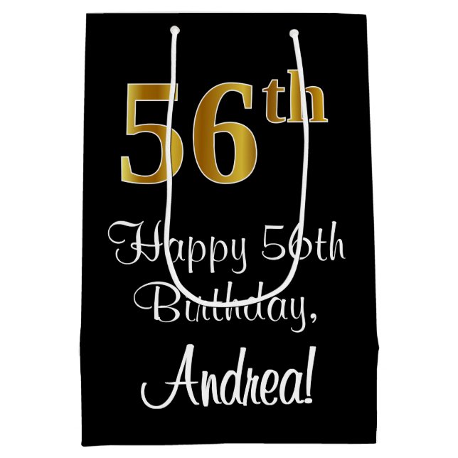 Sacola Para Presentes Média Luxuoso, Elegante, Faux Dourado, 56º aniversário (Verso)