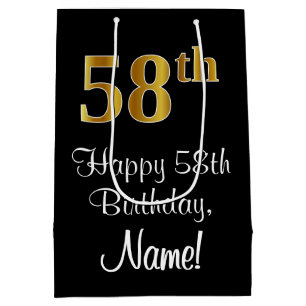 Sacola Para Presentes Média Luxuoso, Elegante, Faux Dourado, 58º aniversário