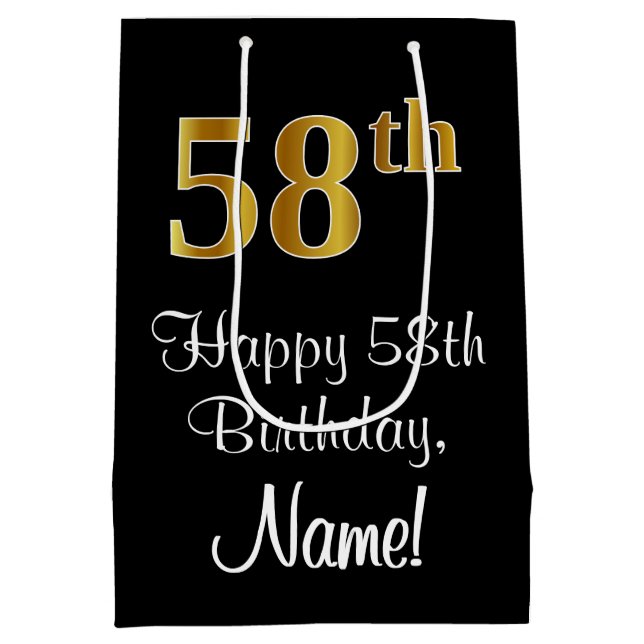 Sacola Para Presentes Média Luxuoso, Elegante, Faux Dourado, 58º aniversário (Verso)