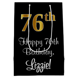 Sacola Para Presentes Média Luxuoso, Elegante, Faux Dourado, 76º aniversário