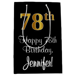 Sacola Para Presentes Média Luxuoso, Elegante, Faux Dourado, 78º aniversário