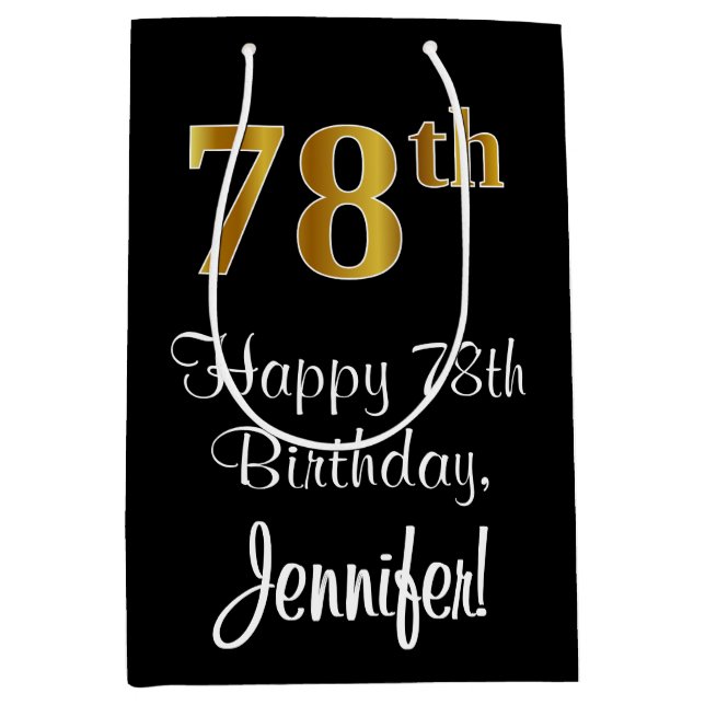 Sacola Para Presentes Média Luxuoso, Elegante, Faux Dourado, 78º aniversário (Frente)