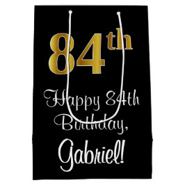 Sacola Para Presentes Média Luxuoso, Elegante, Faux Dourado, 84.º aniversário