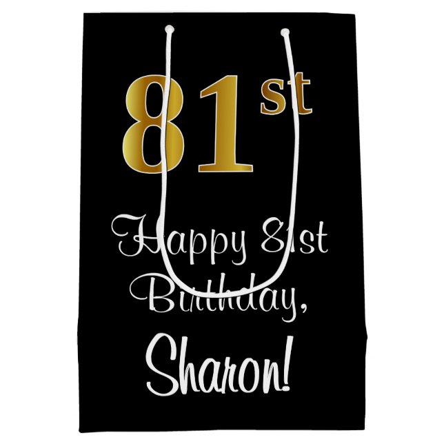 Sacola Para Presentes Média Luxuoso, Elegante, Faux Dourado Aniversário do 81r (Verso)