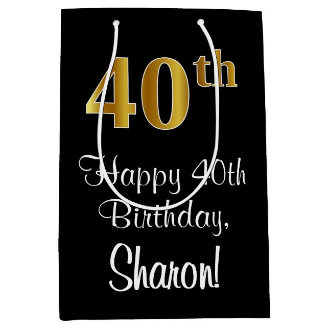 Sacola Para Presentes Média Luxuoso, Elegante, Faux Dourado Look aniversário d (Frente)