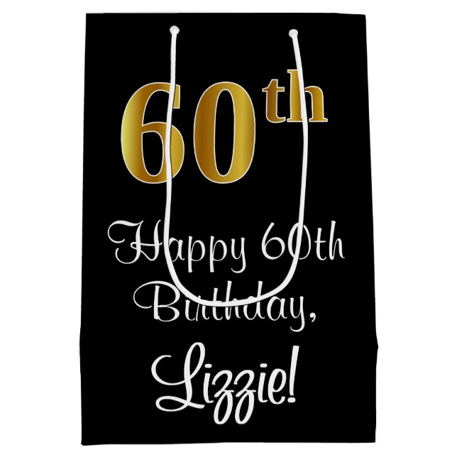 Sacola Para Presentes Média Luxuoso, Elegante, Faux Dourado Olha 60º aniversár (Verso)