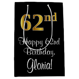 Sacola Para Presentes Média Luxuoso, Elegante, Faux Dourado Olha 62º aniversár