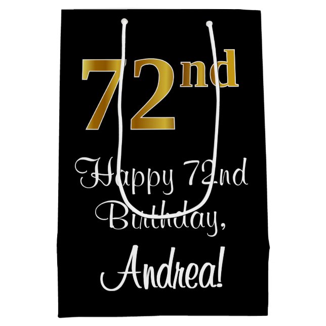 Sacola Para Presentes Média Luxuoso, Elegante, Faux Dourado Olha 72º aniversár (Verso)