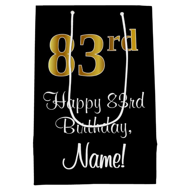 Sacola Para Presentes Média Luxuoso, Elegante, Faux Dourado Olha 83º Aniversár (Verso)