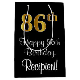 Sacola Para Presentes Média Luxuoso, Elegante, Faux Dourado Olha 86º aniversár