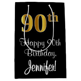 Sacola Para Presentes Média Luxuoso, Elegante, Faux Dourado Olha 90 Aniversári