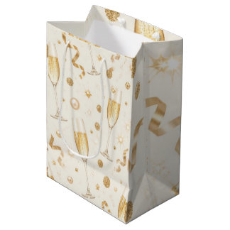 Sacola Para Presentes Média Luxuoso padrão de confete dourado Champagne | Eleg