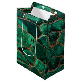 Sacola Para Presentes Média Luxury Emerald Malachite Green Marble Abstract