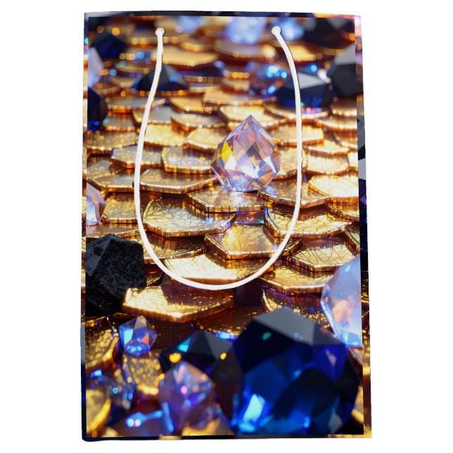 Sacola Para Presentes Média Luxury Fantasy Gemstone Abstrato (Frente)