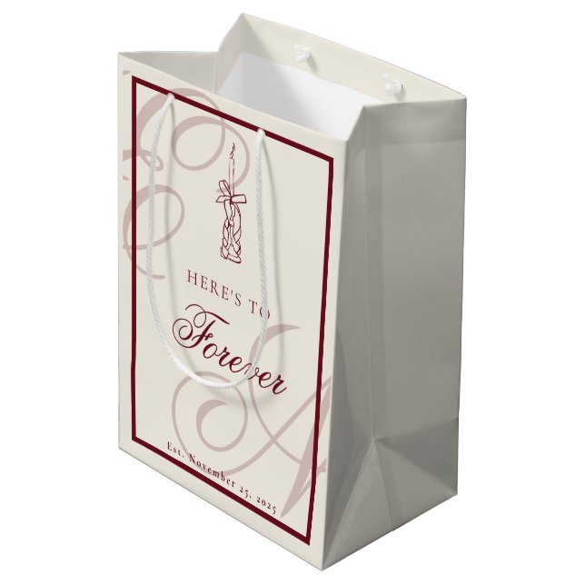 Sacola Para Presentes Média Luxury Old Money Retro Calligraphy Wedding (Verso inclinado)