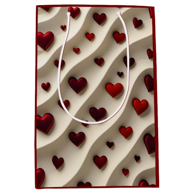 Sacola Para Presentes Média Luxury Red Hearts Valentine’s Day Gift Bag (Frente)
