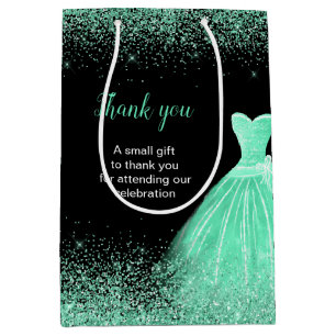 Sacola Para Presentes Média Luz verde Vestido Faux Glitter Doce 16 Aniversário