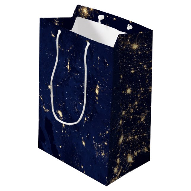 Sacola Para Presentes Média Luzes da NASA do espaço EUA (Verso inclinado)