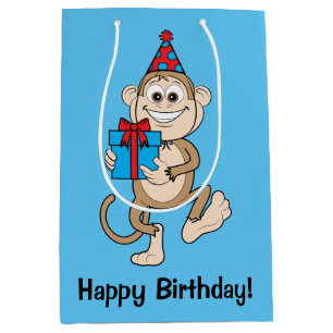 Sacola Para Presentes Média Macaco com feliz aniversario atual!