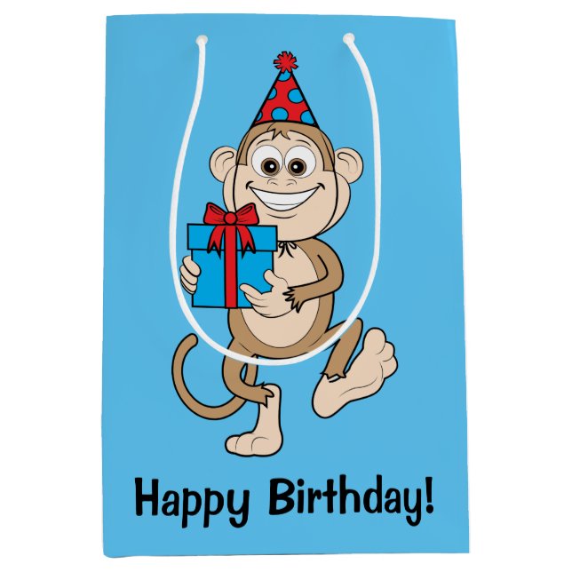 Sacola Para Presentes Média Macaco com feliz aniversario atual! (Frente)