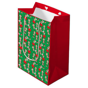 Sacola Para Presentes Média Macaco de Natal Presente Vermelho Verde