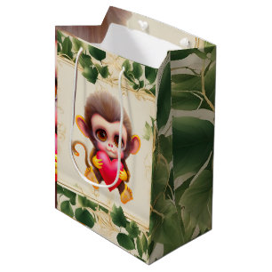 Sacola Para Presentes Média Macaco Namorados Selva Adorável