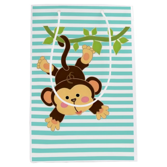 Sacola Para Presentes Média Macaco Safari Reproduzido - Divertido e Whimsical  (Frente)