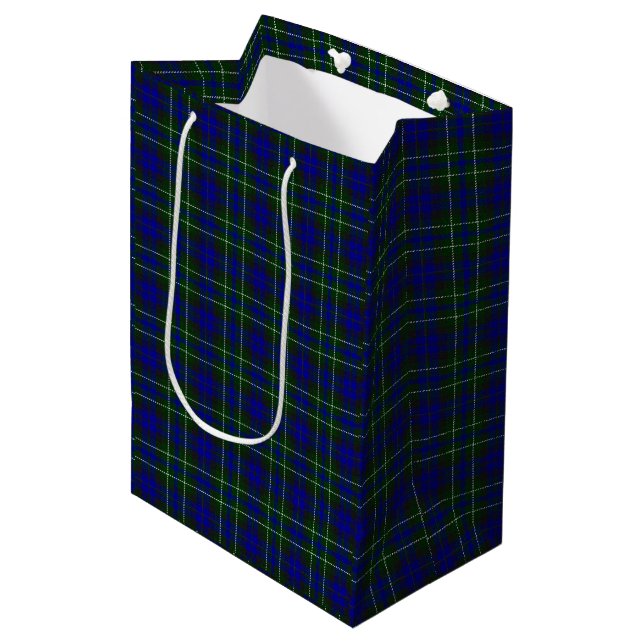 Sacola Para Presentes Média Macneil de Colonsay tartan xadrez verde azul (Frente inclinada)