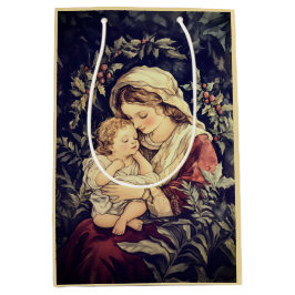 Sacola Para Presentes Média Madonna and Child Vintage Christmas