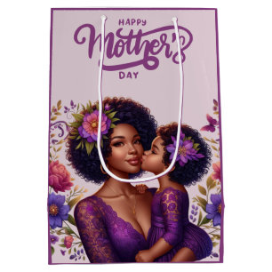 Sacola Para Presentes Média Mãe Americana Africana e Dia de as mães Feliz Filh