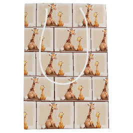 Sacola Para Presentes Média Mãe e Bebê Girafa