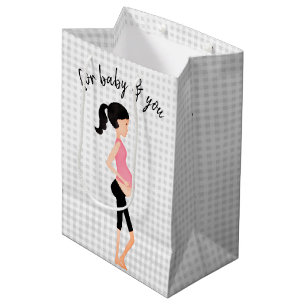 Sacola Para Presentes Média Mãe Esperta de Gingham, Cinza