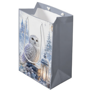 Sacola Para Presentes Média Magia de Inverno da Coruja Branca